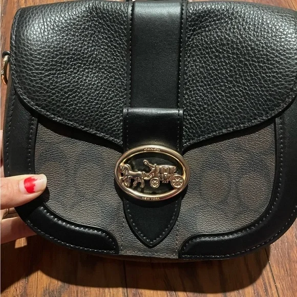 Coach Georgie Saddle bag—a small purse. Black and brown, classic C coach… - Picture 3 of 13